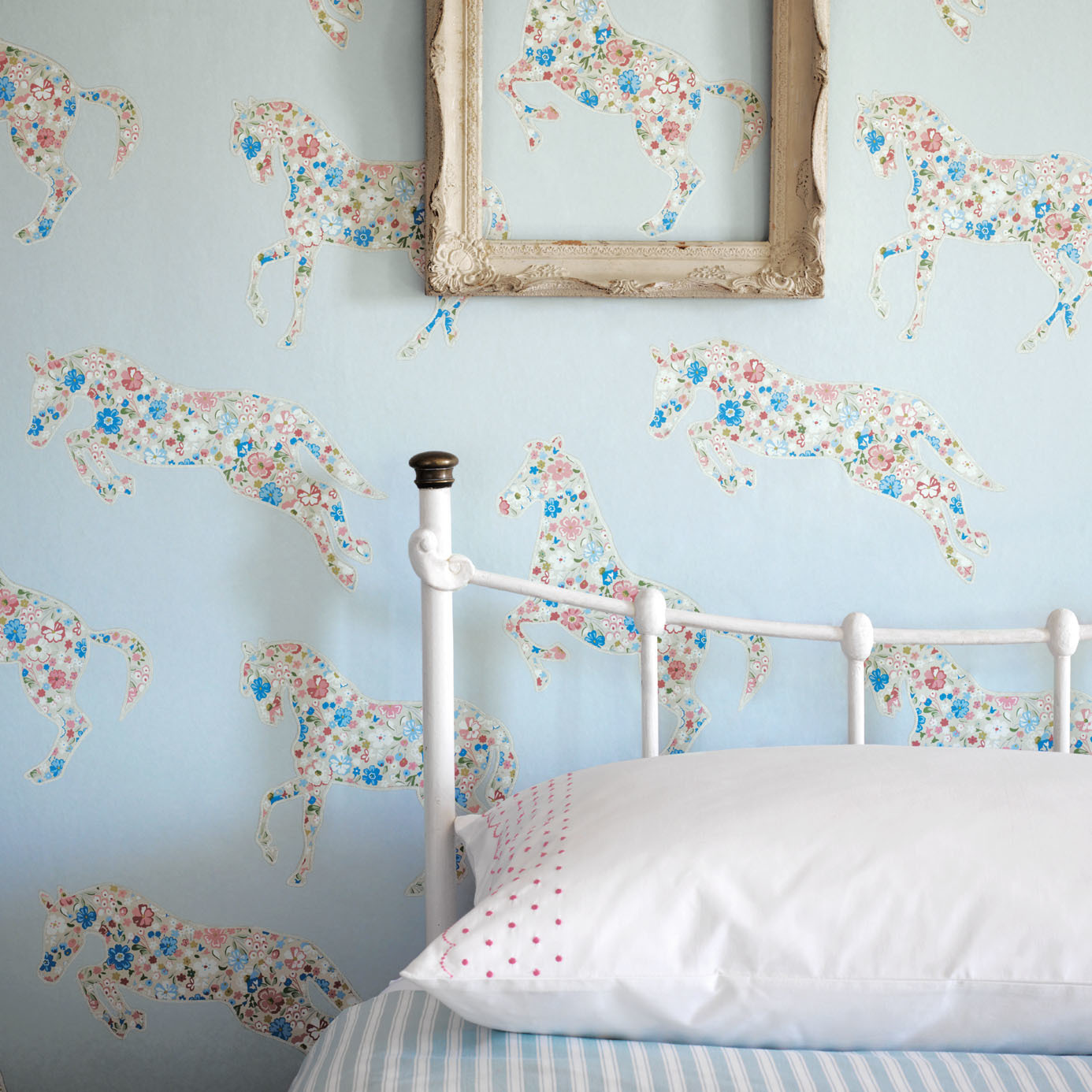 Pretty Ponies Chintz/Blue Wallpaper by SAN